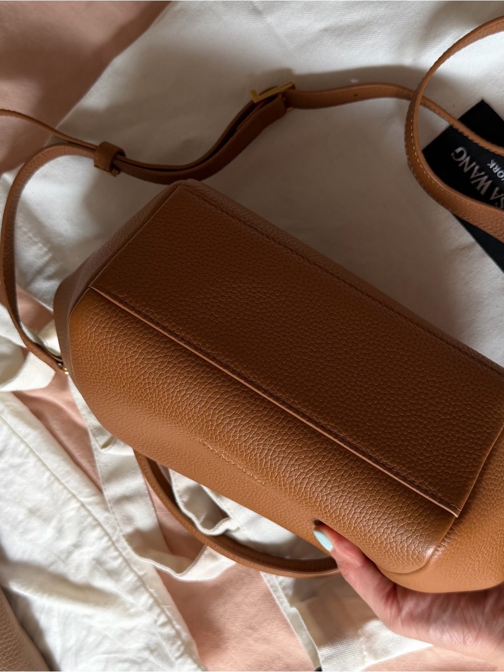Parisa Wang Tan Pebbled Leather Top-Handle Crossbody - Picture 4 of 4